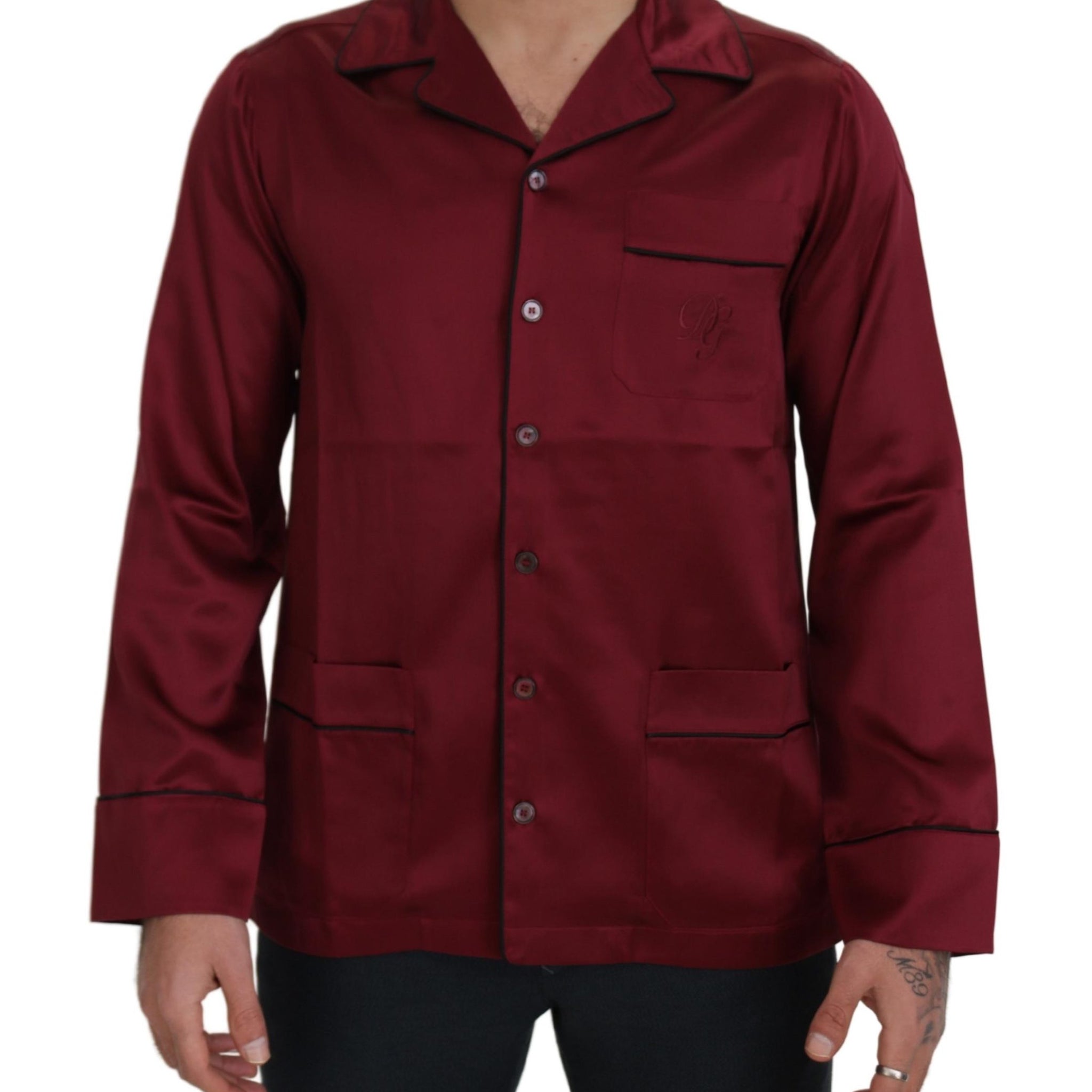 Red Silk Lounge Top Pajama Sleepwear Shirt