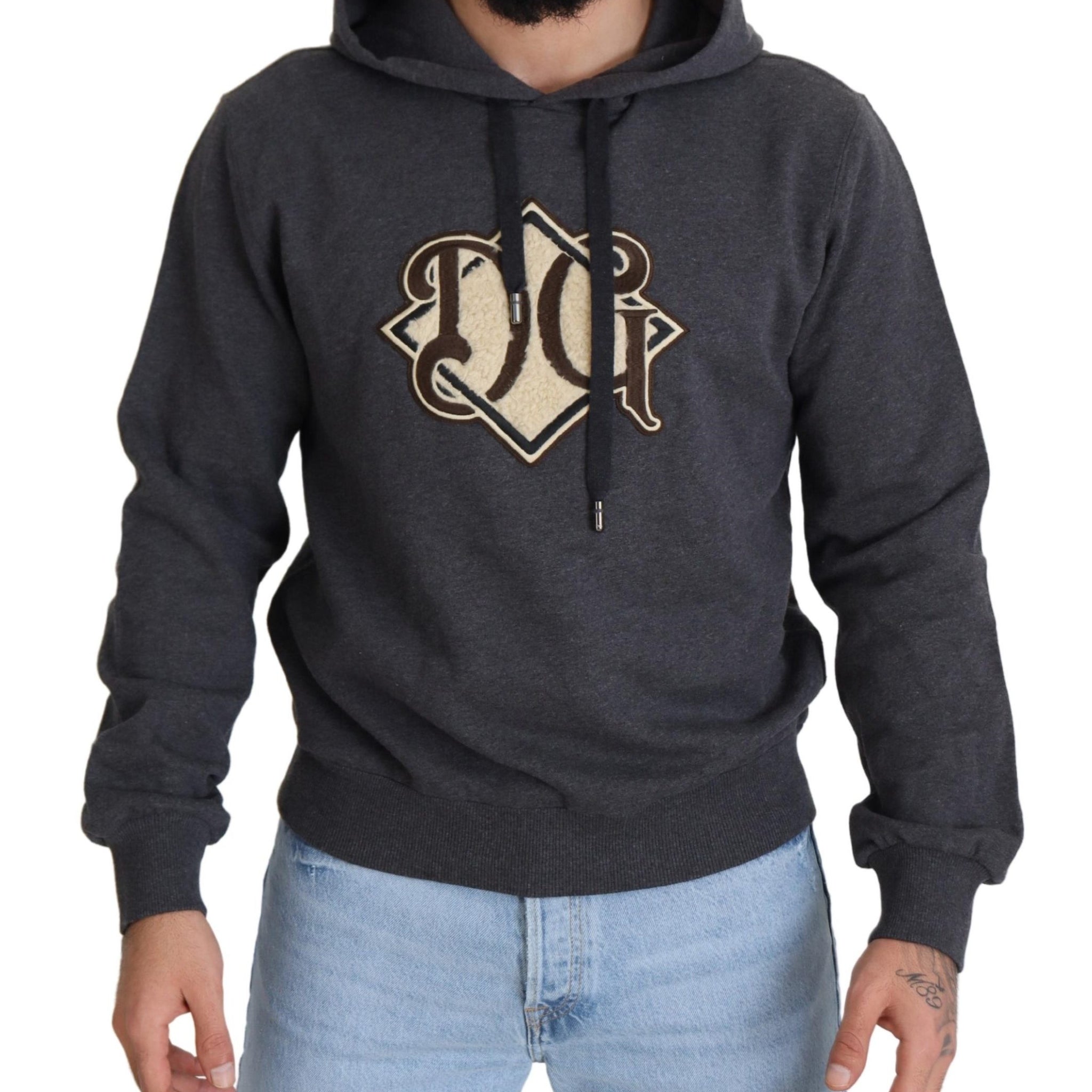 Gray Logo Cotton Hooded Sweatshirt Sweater