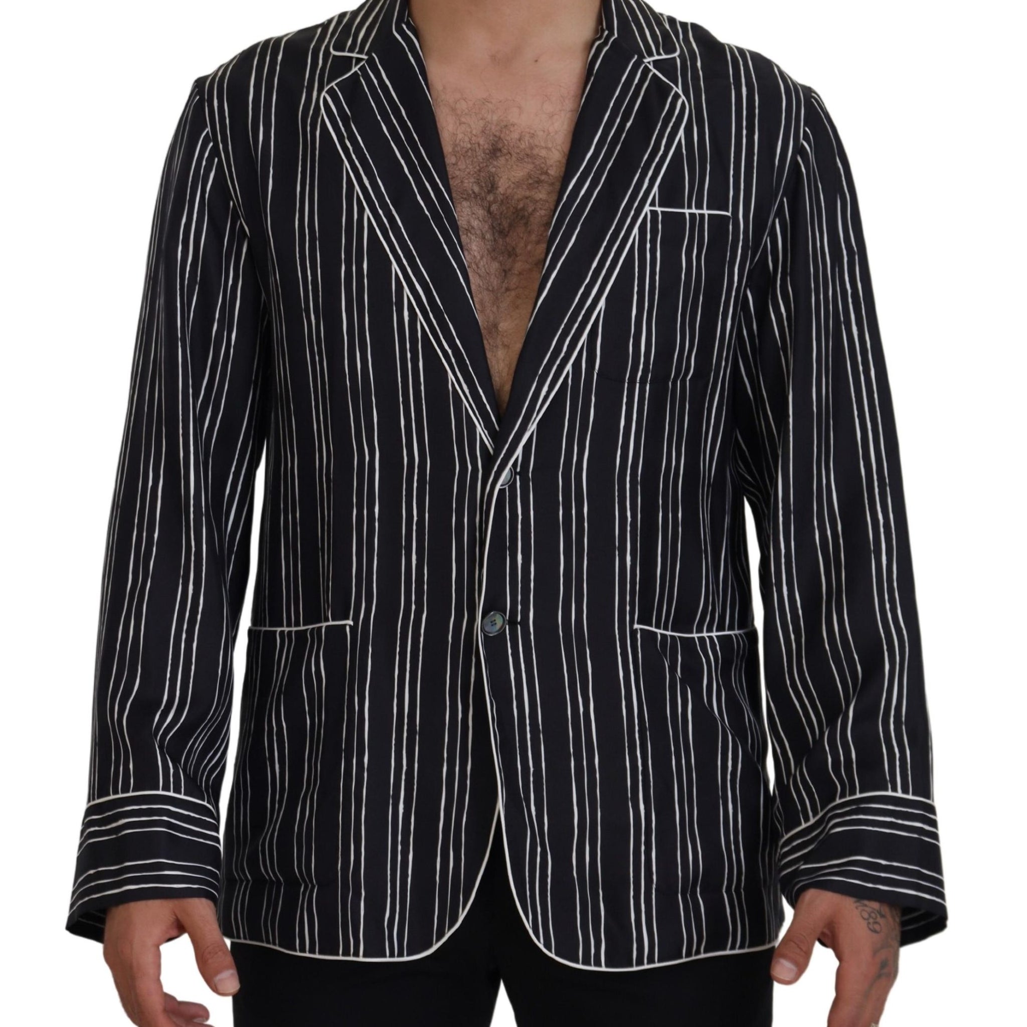 Blue Striped Silk Pajama Shirt Jacket