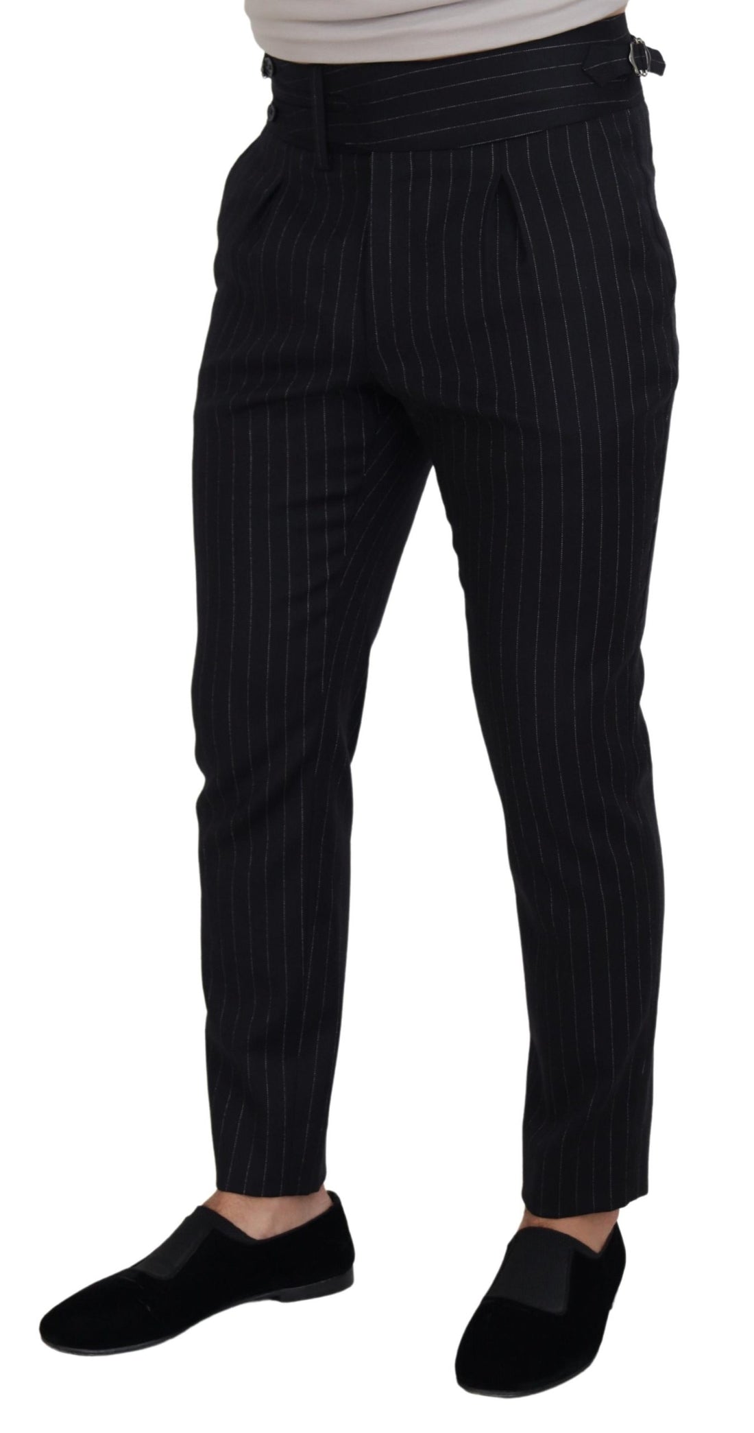 Black Wool Striped Chino Pants