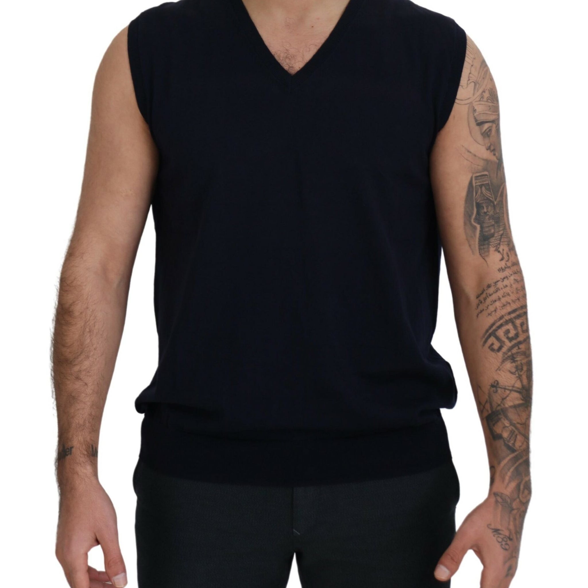 Black Cotton V-neck Sleeveless Tank T-shirt
