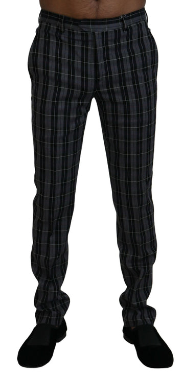 Gray Checkered Slim Fit Men Pants
