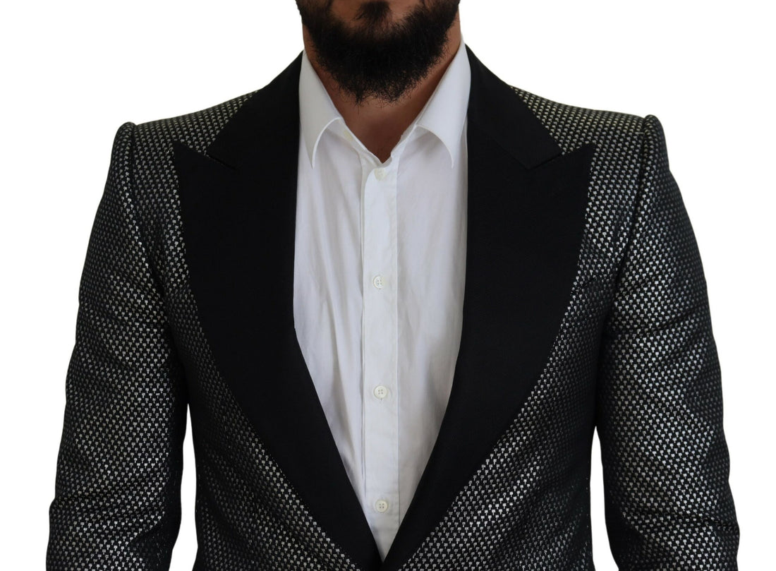 Black Silver Jacquard Slim Fit Jacket Blazer