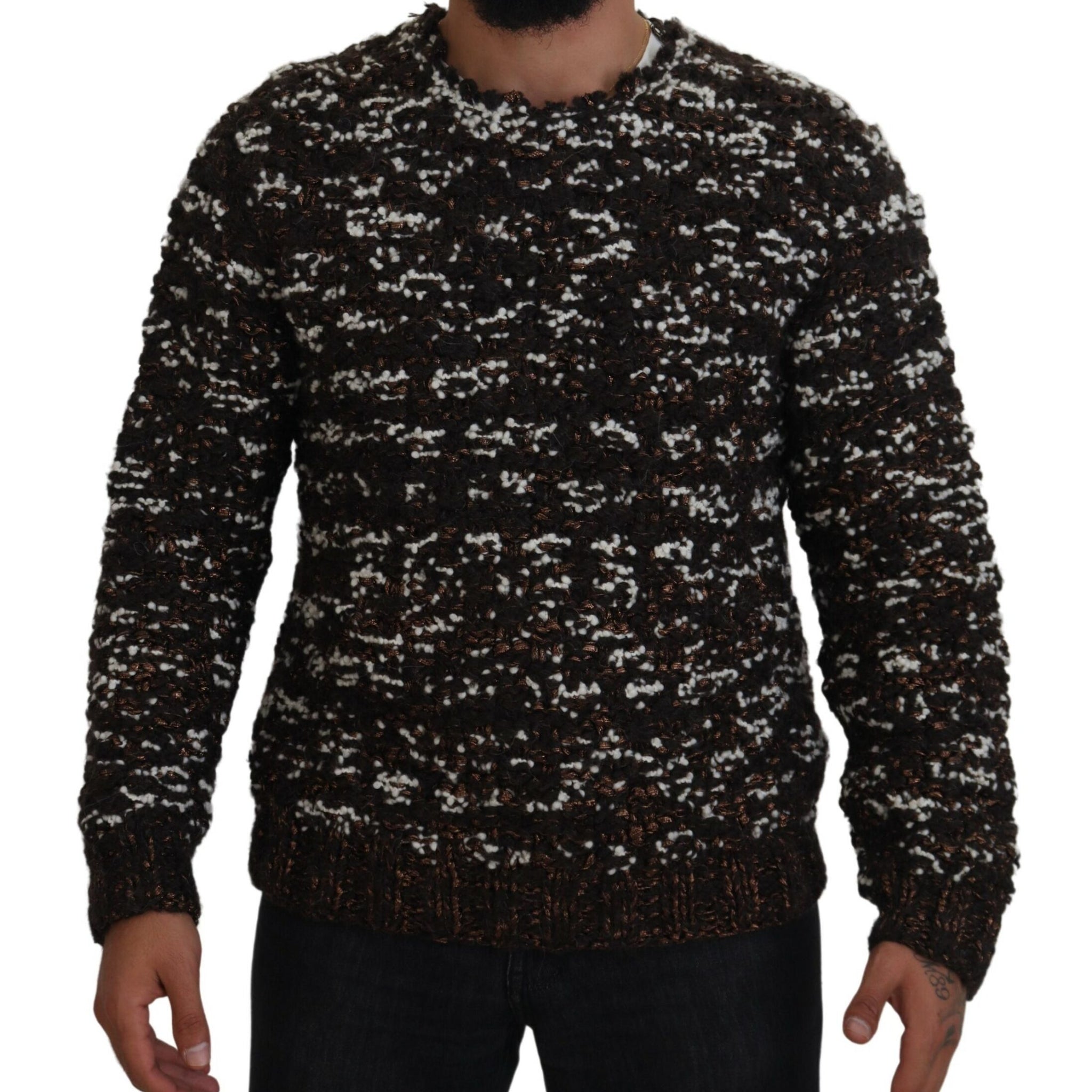Brown Knitted Wool Fatto A Mano Sweater