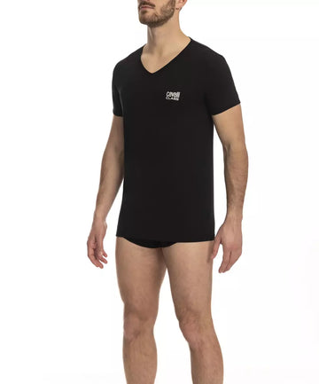 "Black Cotton Men's V-Neck T-Shirt"
