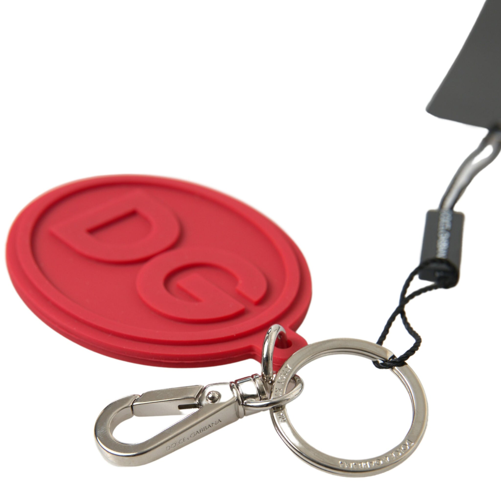 Red Rubber DG Logo Silver Brass Metal Keyring Keychain