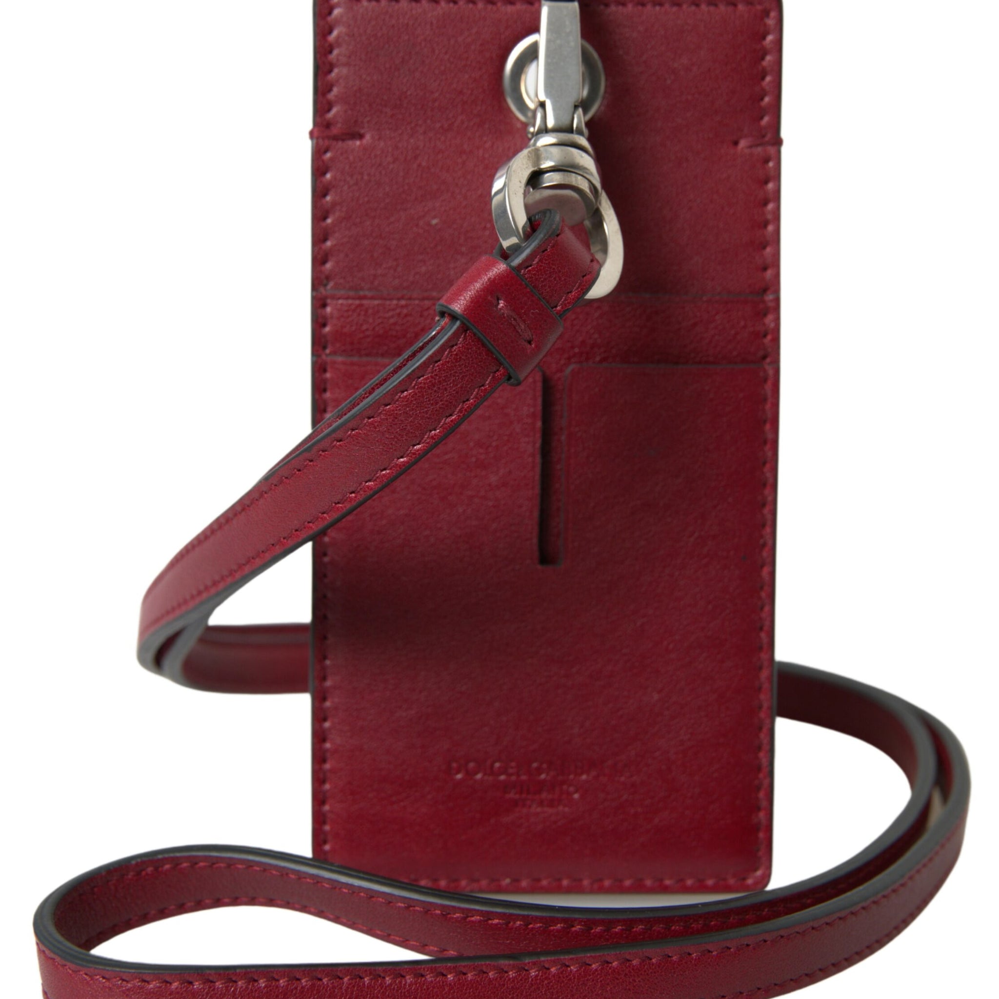 Red Leather Lanyard Logo Slim Card Holder Men Wallet