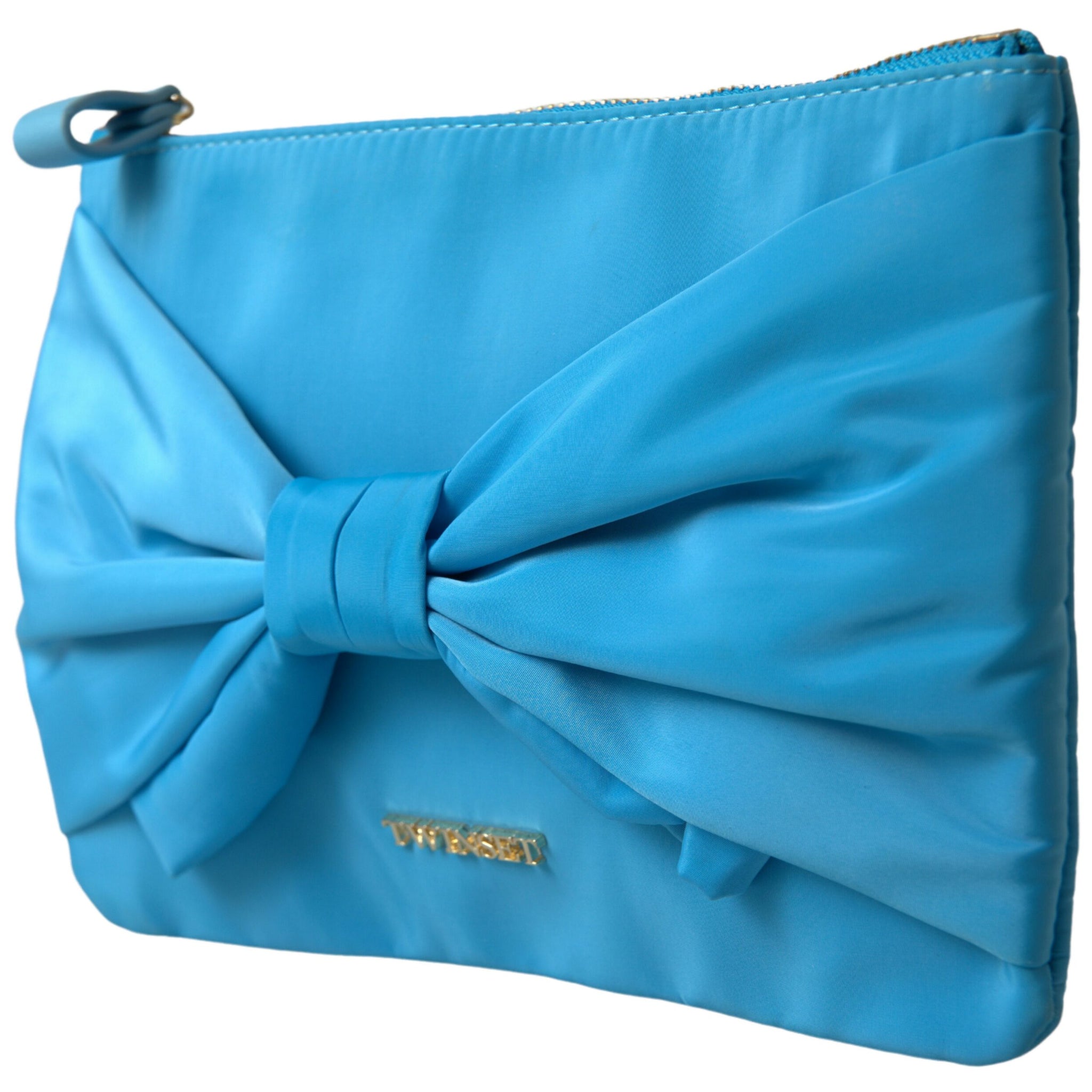 Blue Tafta Silk Large Bow Zipper Clutch Women Borse Logo Bag