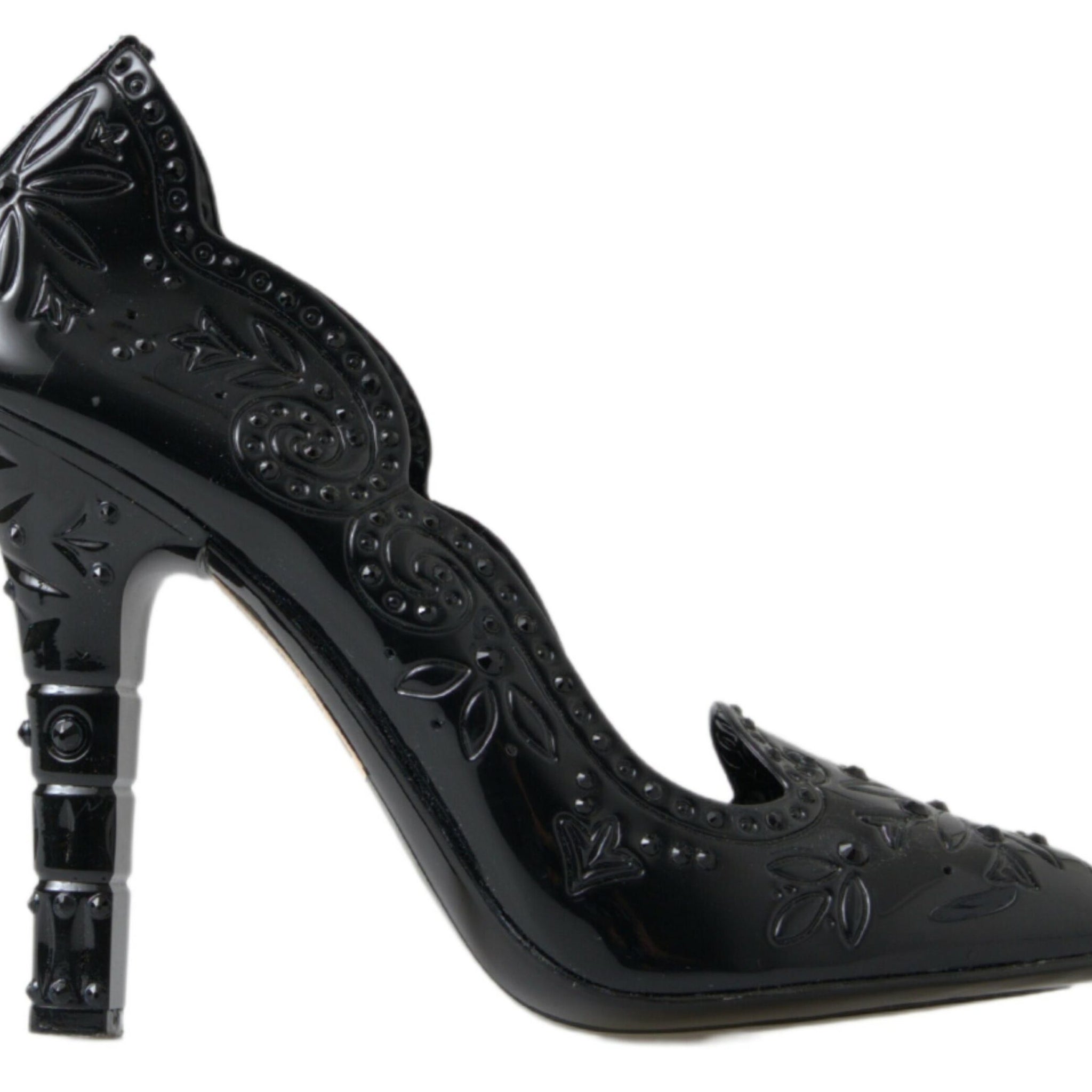 Black CINDERELLA Floral Crystal Heels Shoes