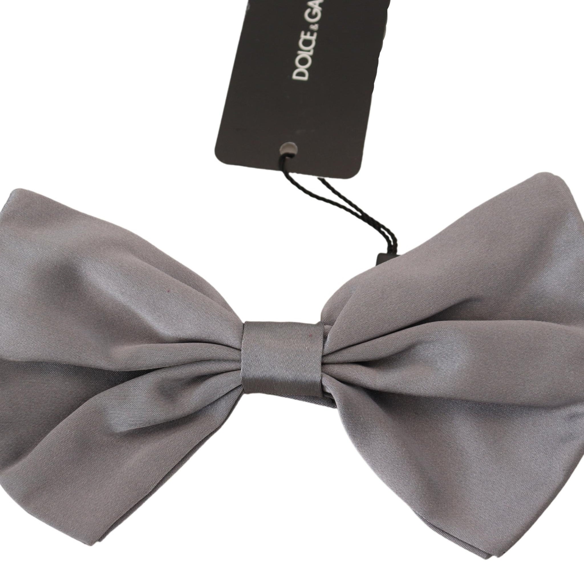 Bow Tie Men Silver Gray Silk Adjustable Neck Papillon