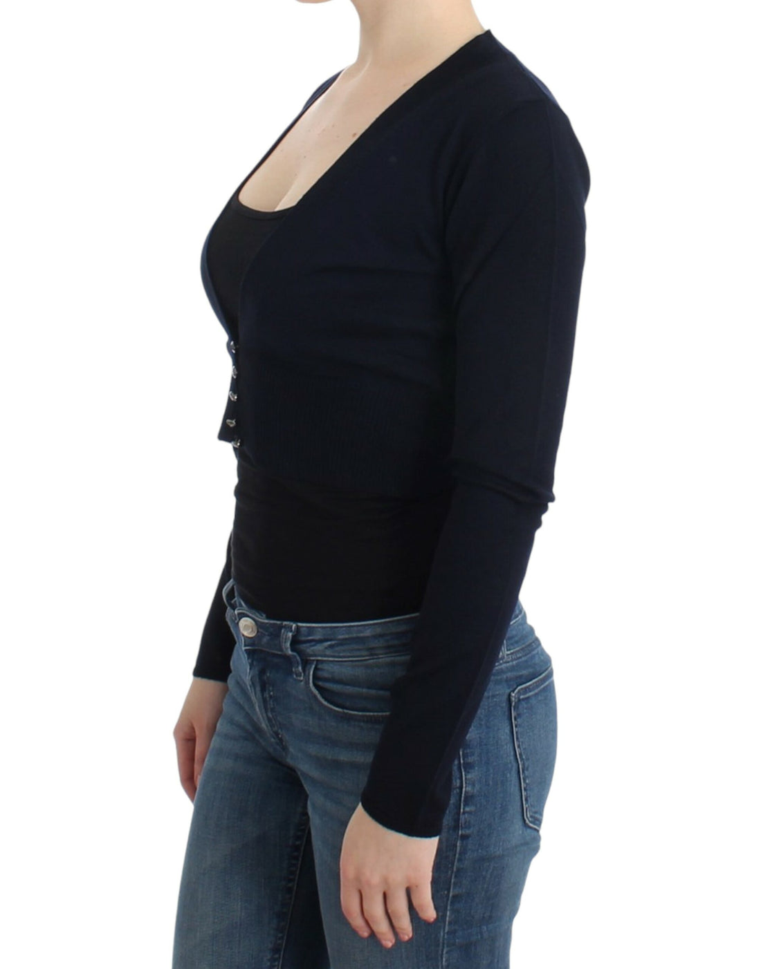 Black cropped wool cardigan