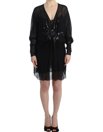 Black long sleeve silk dress