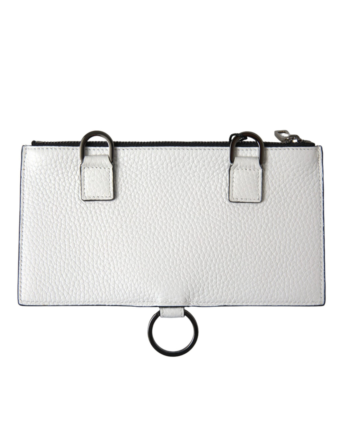 White Calfskin Leather Large Crossbody Card Holder Wallet