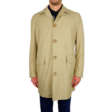 Beige Cotton Men Trench Coat