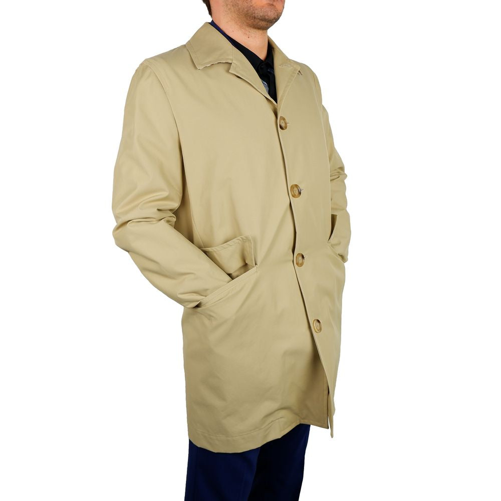 Beige Cotton Men Trench Coat