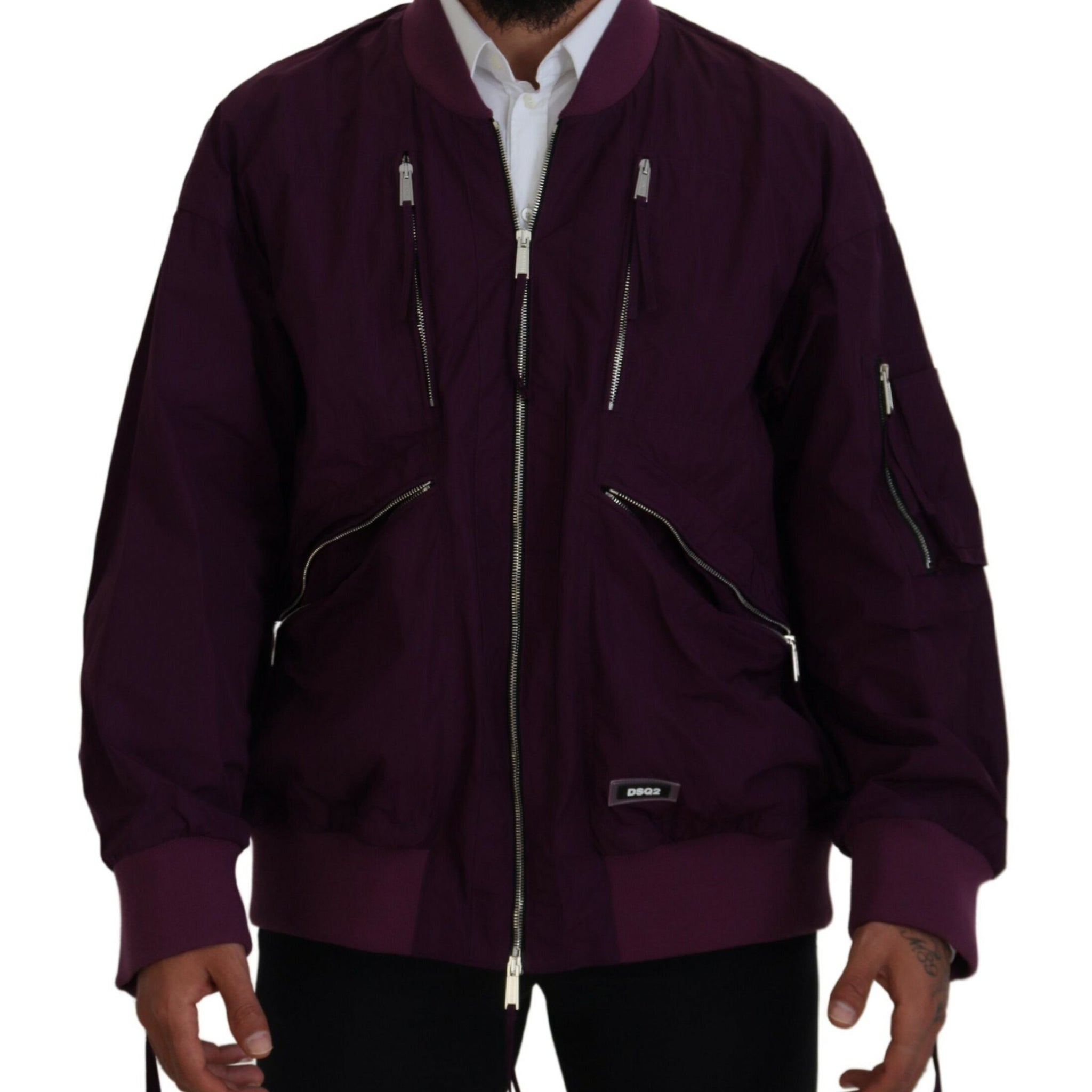 Purple Polyester Full Zipper Bomber Jacket