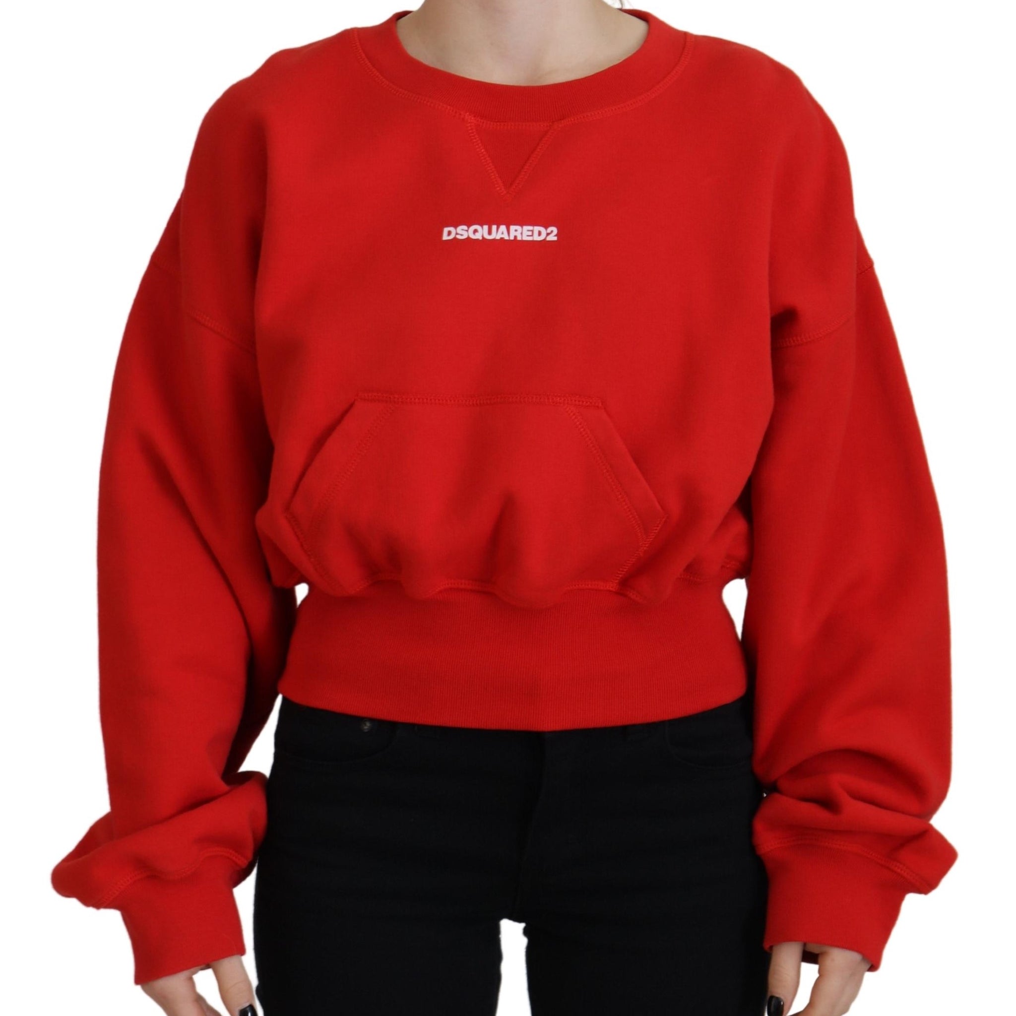 Red Logo Print Women Crew Neck Long Sleeve Sweater
