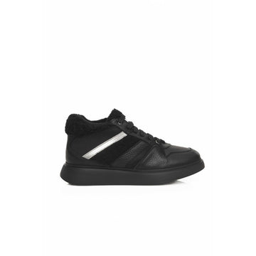 Black Cowhide Women Platform Sneaker
