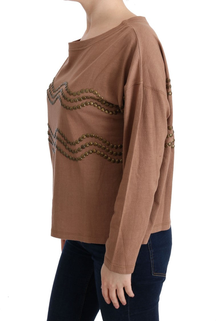 Brown Cotton Studded Sweater