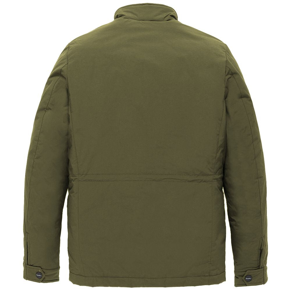Green Nylon Men Jacket With Four Pockets