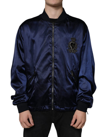 Blue Crown Heart Full Zip Men Bomber Jacket