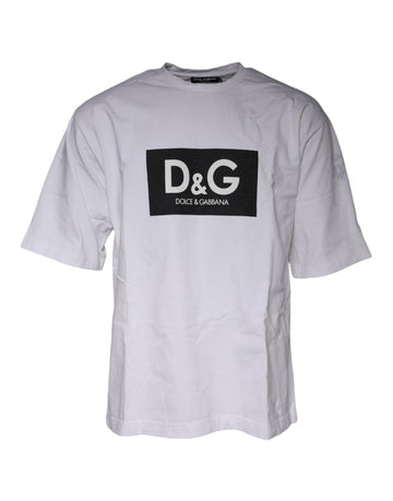 White Logo Print Cotton Crew Neck T-shirt
