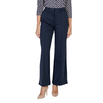 Blue Polyester Casual Pants