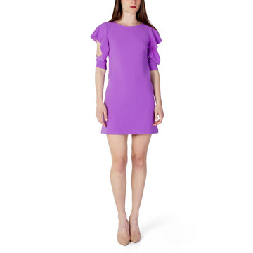 Purple Polyester Midi Dress