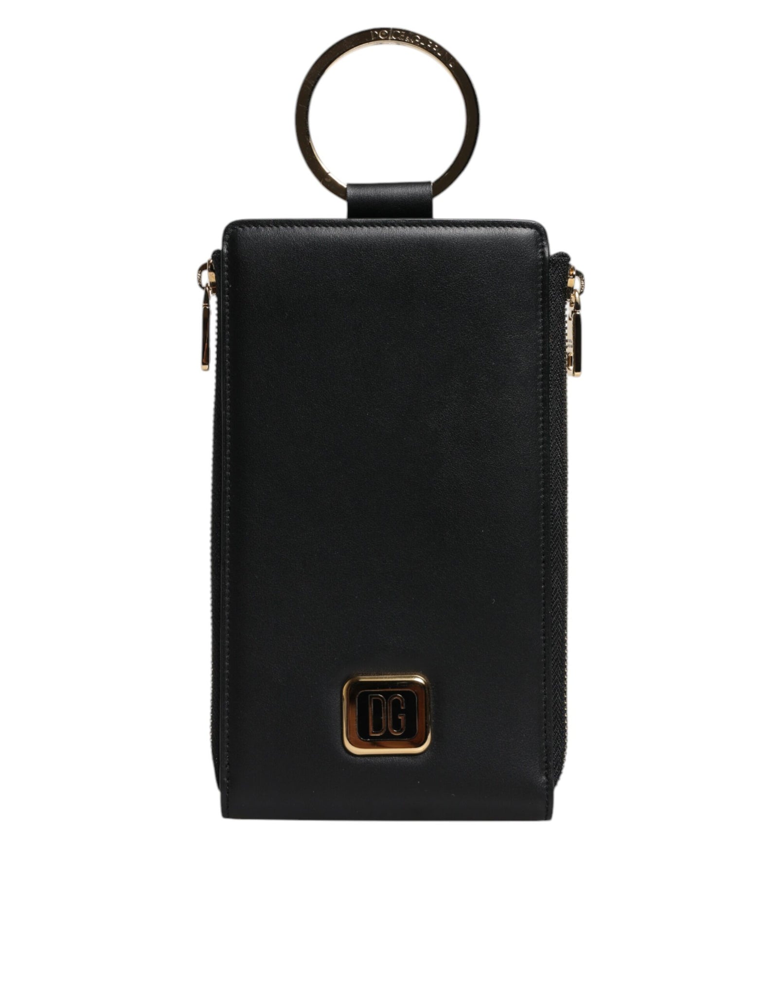 Black Leather Logo Plaque Neck Strap Card Coin Wallet