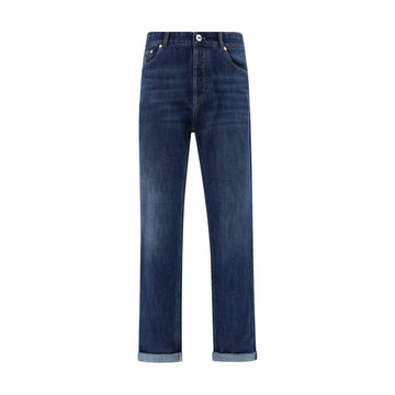 Blue Cotton Straight-Leg Jeans