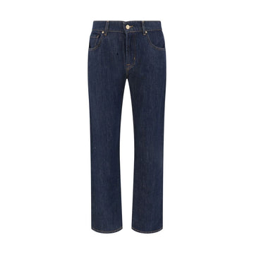 Blue Cotton Straight-Leg Jeans