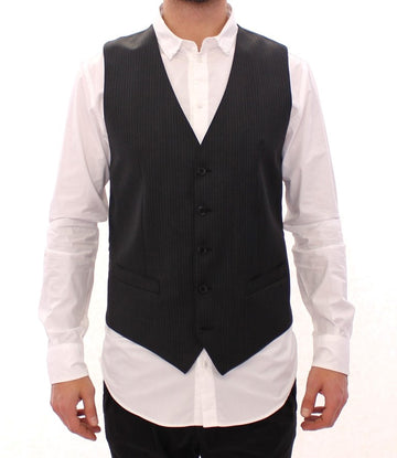 Gray Striped Wool Single Breasted Vest