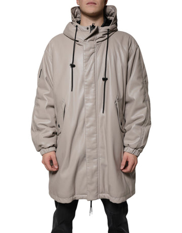 Beige Full Zip Hooded Long Sleeves Casual Coat Jacket