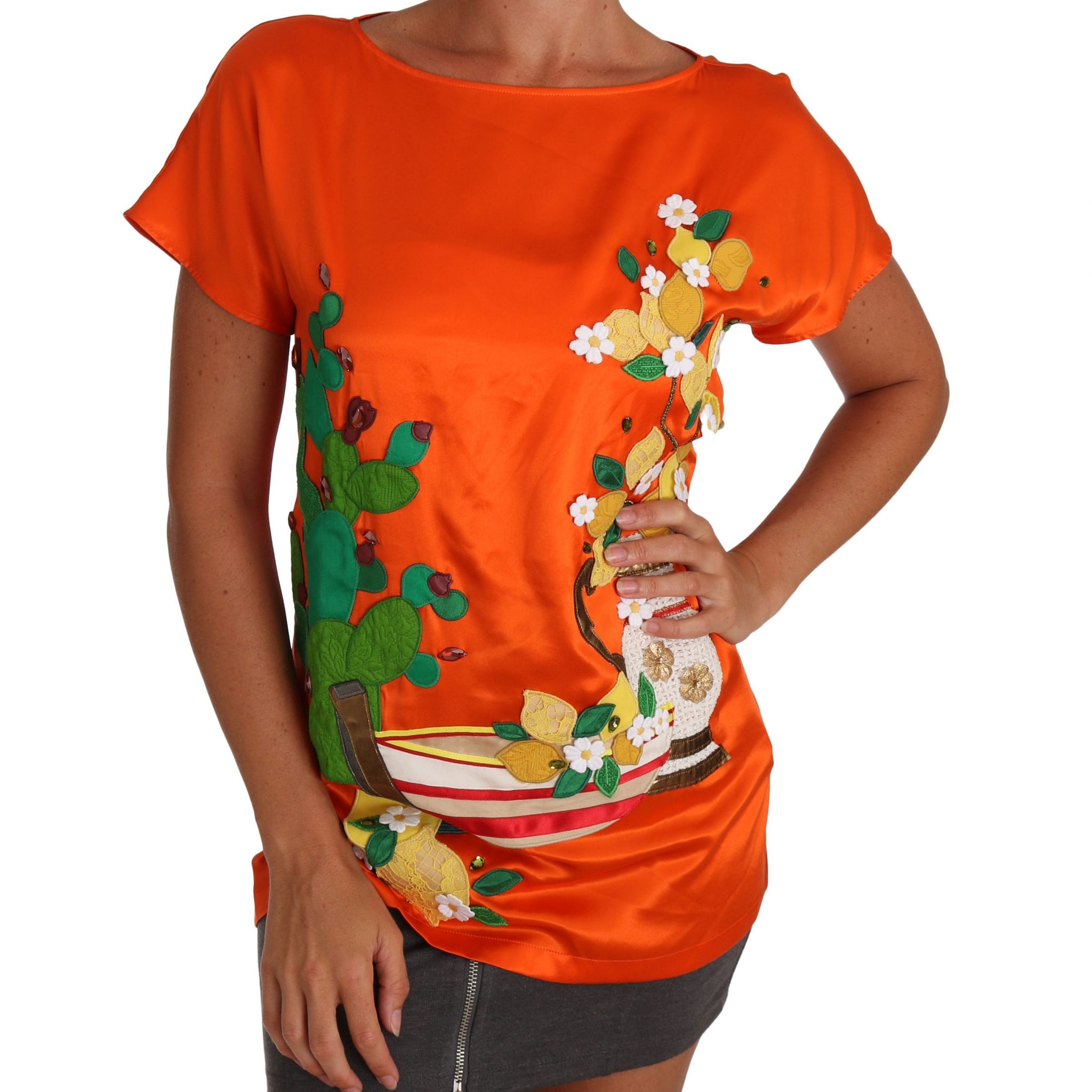 Silk Orange Lemon Crystal T-shirt Top