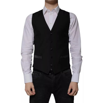 Black Wool Formal Dress Men Waistcoat Vest