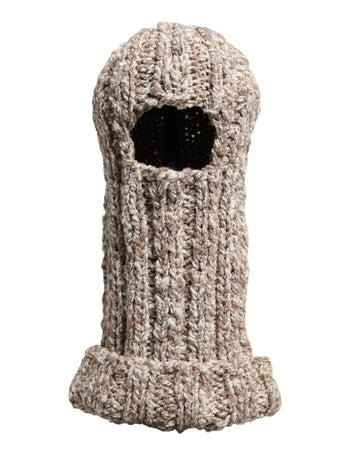Beige Wool Knitted Ski Mask Balaclava Hat