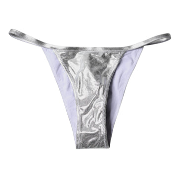 Silver Polyester Beachwear Bikini Bottom Swimwear