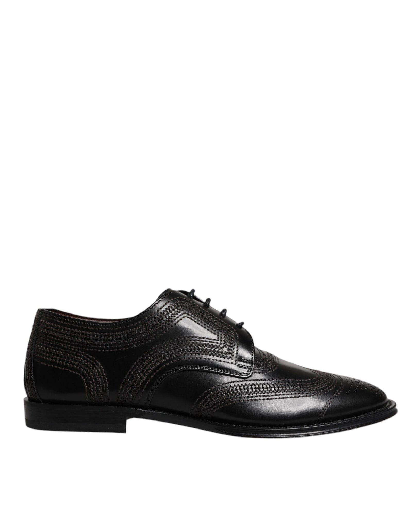Black Embroidered Classic Leather Derby Dress Shoes