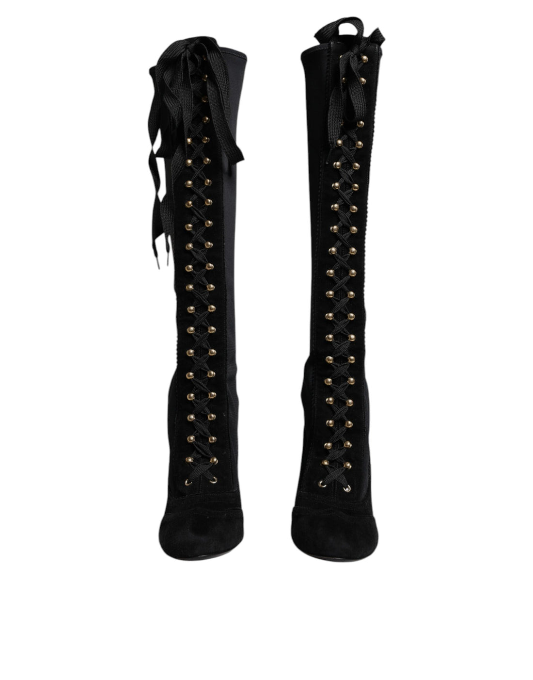 Black Lace Up Heels High Boots Shoes