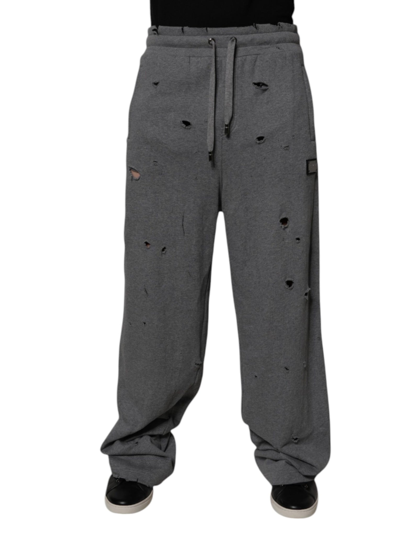 Gray Cotton RipStyle Straight Sweatpants Pants