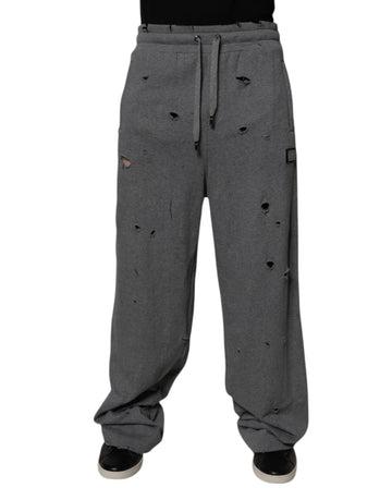 Gray Cotton RipStyle Straight Sweatpants Pants