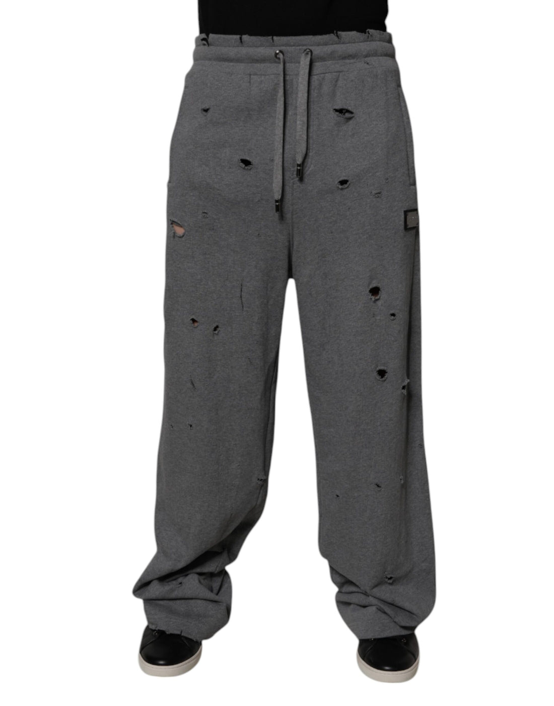Gray Cotton RipStyle Straight Sweatpants Pants