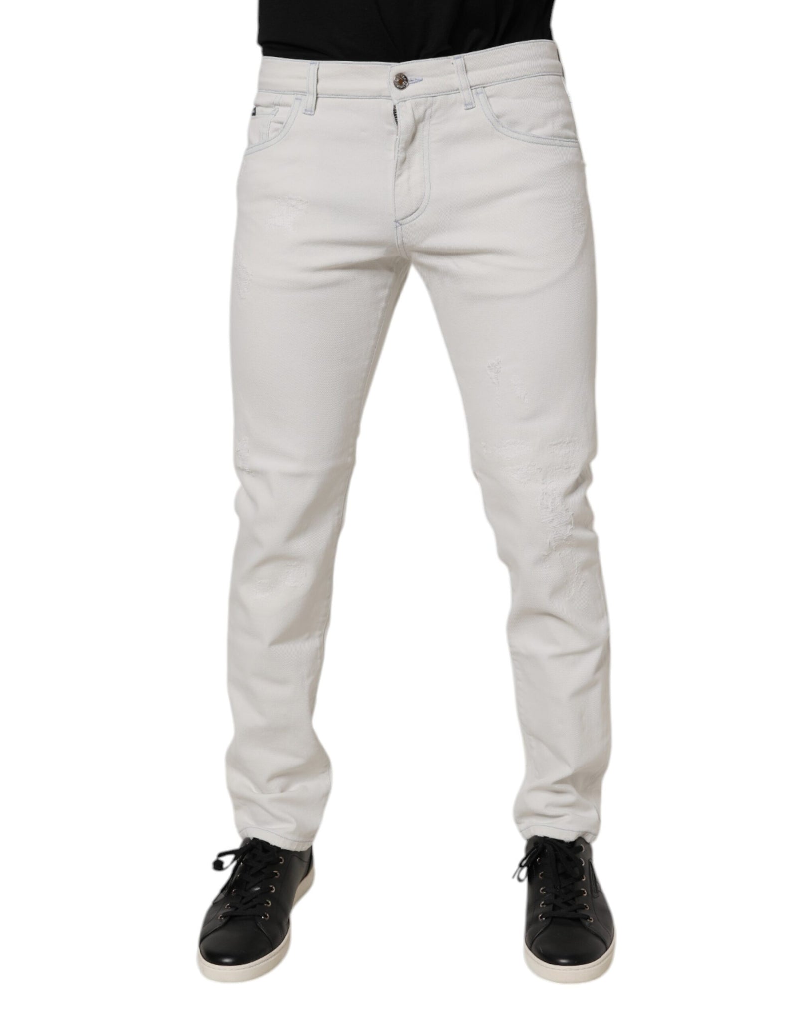 White Cotton Stretch Skinny Slim Denim Jeans