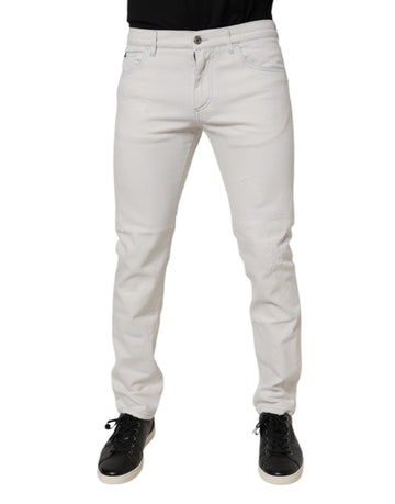White Cotton Stretch Skinny Slim Denim Jeans