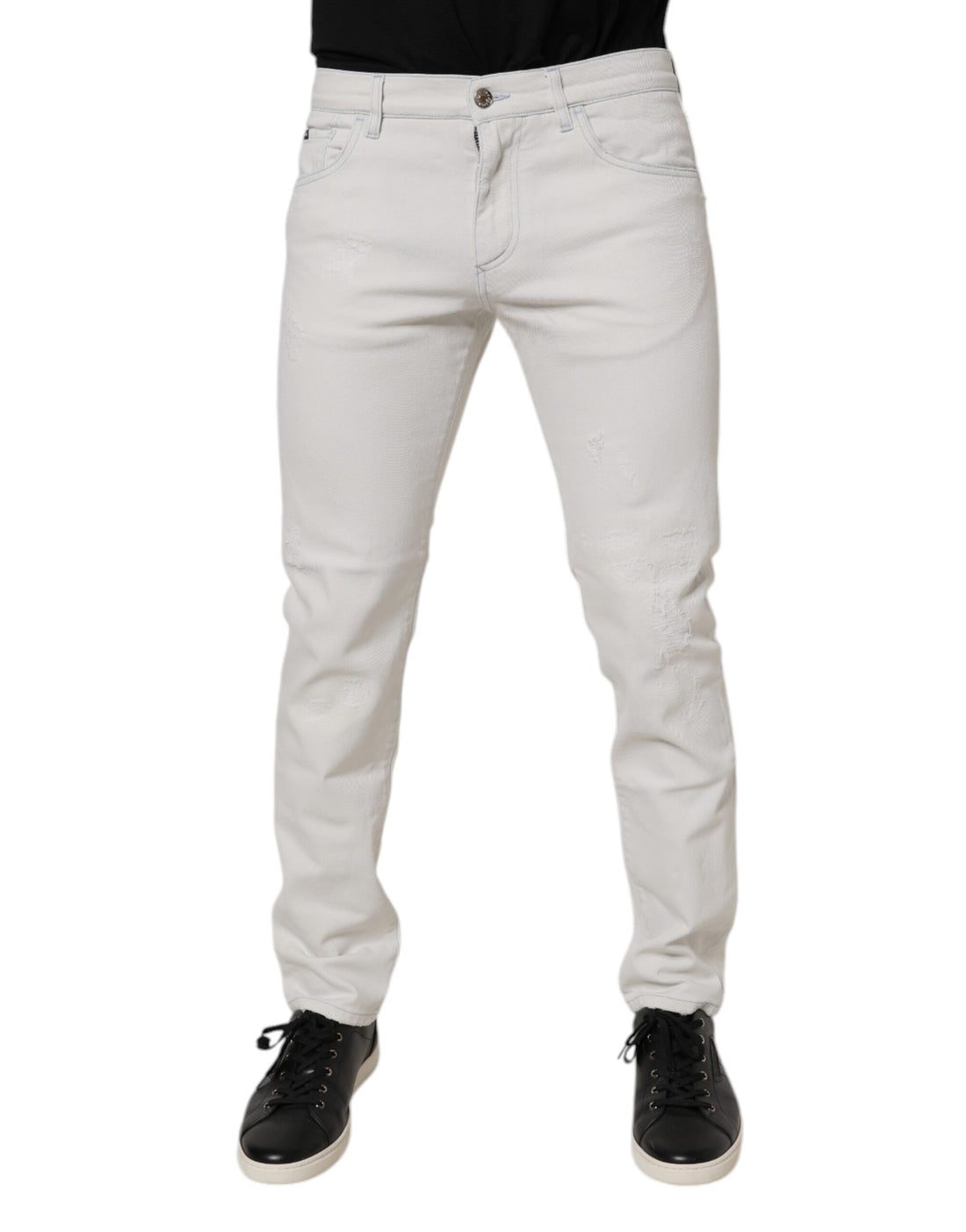 White Cotton Stretch Skinny Slim Denim Jeans