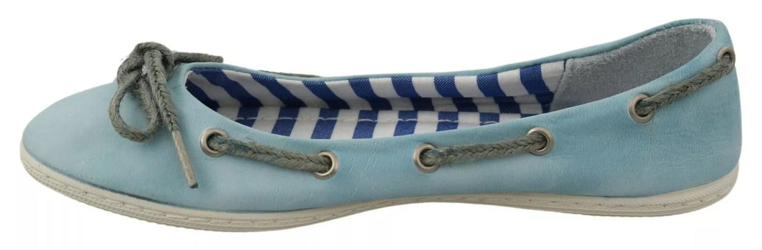 Sky Blue Suede Lace Bow Loafers Ballet Flat Shoes