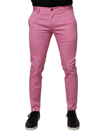 Pink Cotton Slim Fit Men Dress Formal Pants