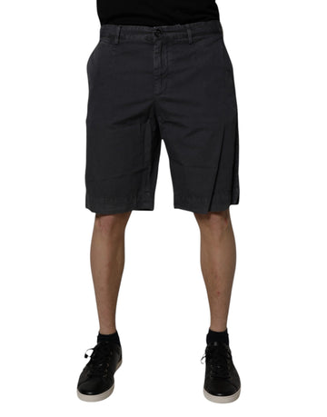 Dark Gray Cotton Mid Waist Men Bermuda Shorts