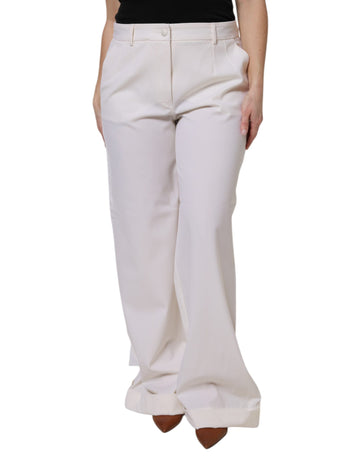 White Wool Mid Waist Wide Leg Pants
