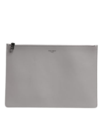 Gray Solid Leather DG Logo Men Clutch Zip Pouch Bag